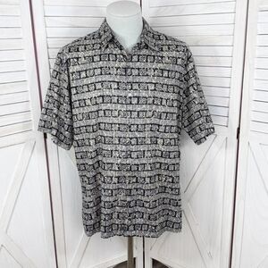 Tori Richard Tropical Print Cotton Lawn Button‎ Up Camp Hawaiian Shirt Black